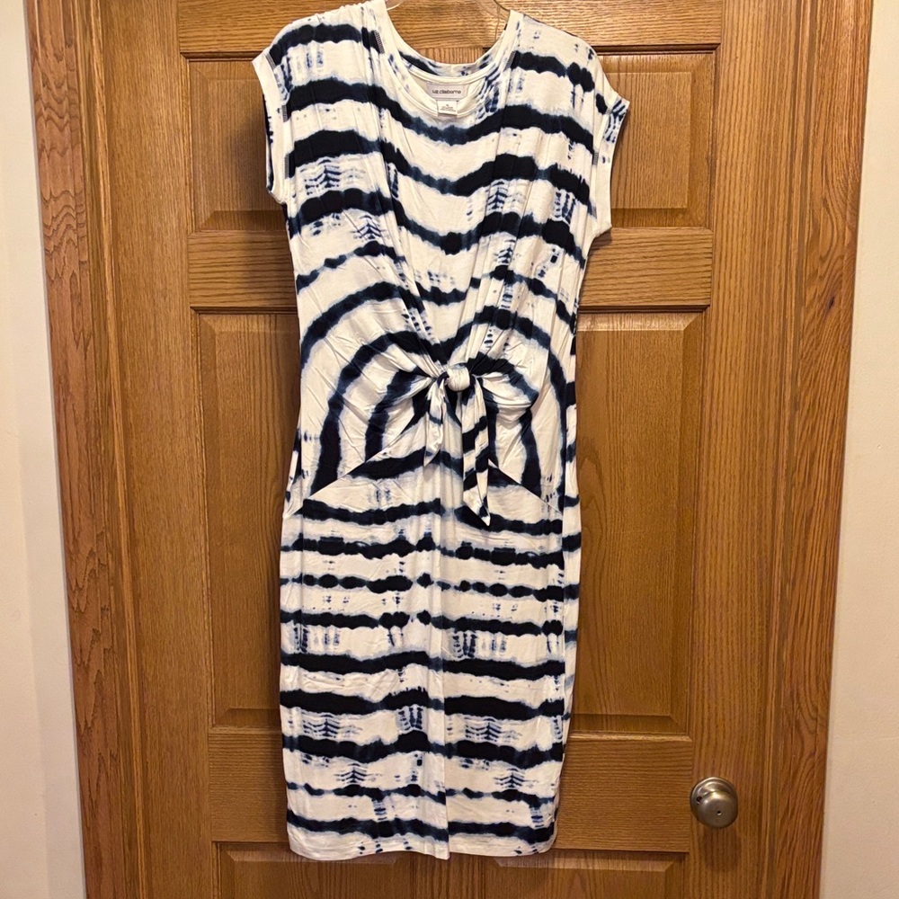 Liz Claiborne Blue and White Tie-Dye Dress Size M